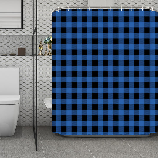 Blue And Black Buffalo Plaid Print Polyester Shower Curtain