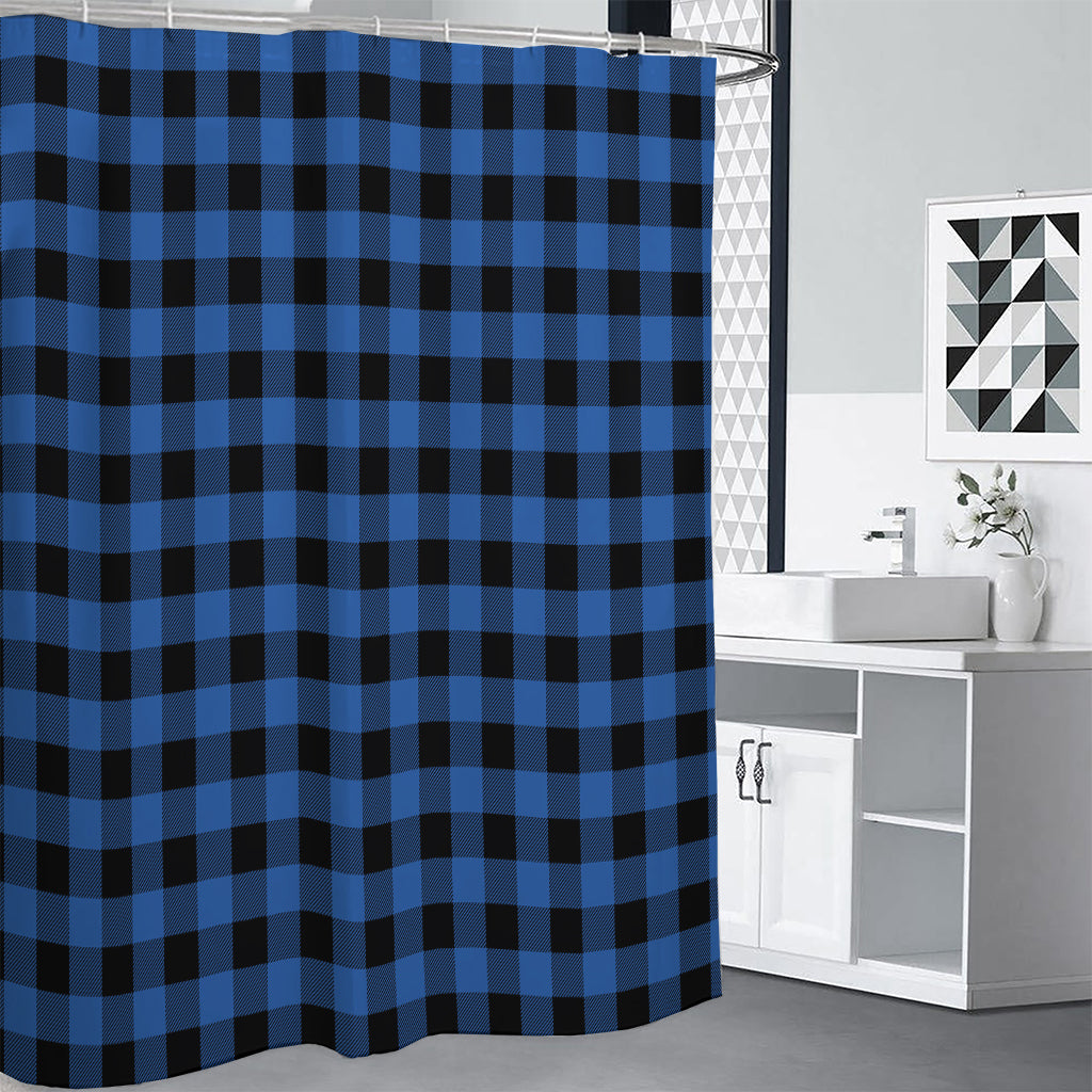 Blue And Black Buffalo Plaid Print Premium Shower Curtain