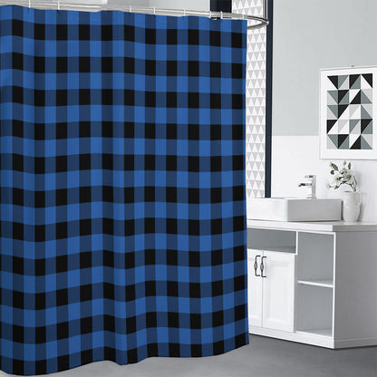 Blue And Black Buffalo Plaid Print Premium Shower Curtain