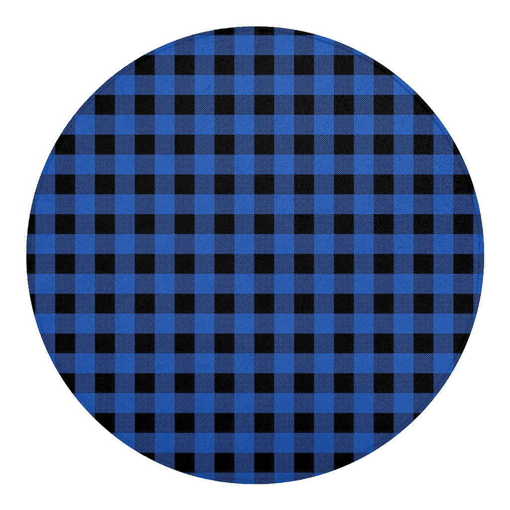 Blue And Black Buffalo Plaid Print Round Blanket