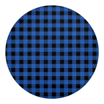 Blue And Black Buffalo Plaid Print Round Blanket