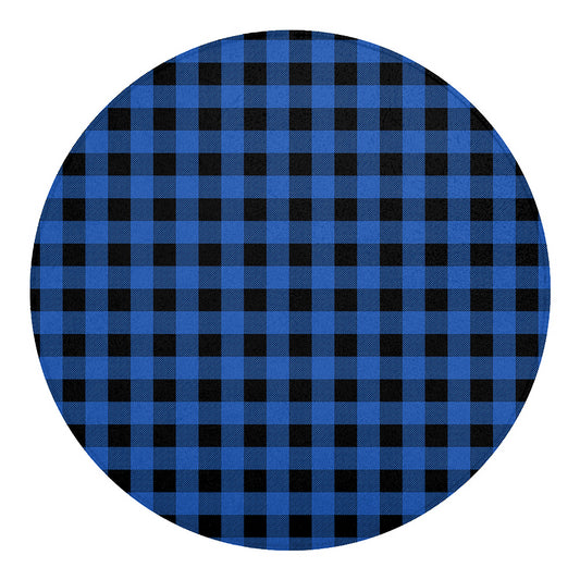 Blue And Black Buffalo Plaid Print Round Blanket
