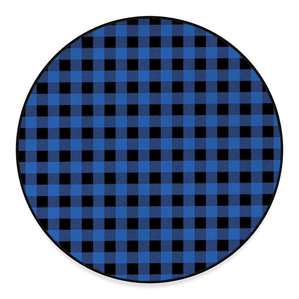 Blue And Black Buffalo Plaid Print Round Floor Mat