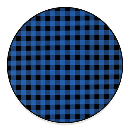 Blue And Black Buffalo Plaid Print Round Floor Mat