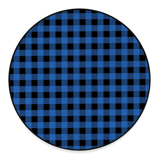 Blue And Black Buffalo Plaid Print Round Floor Mat