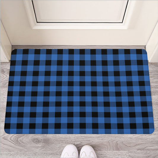 Blue And Black Buffalo Plaid Print Rubber Doormat