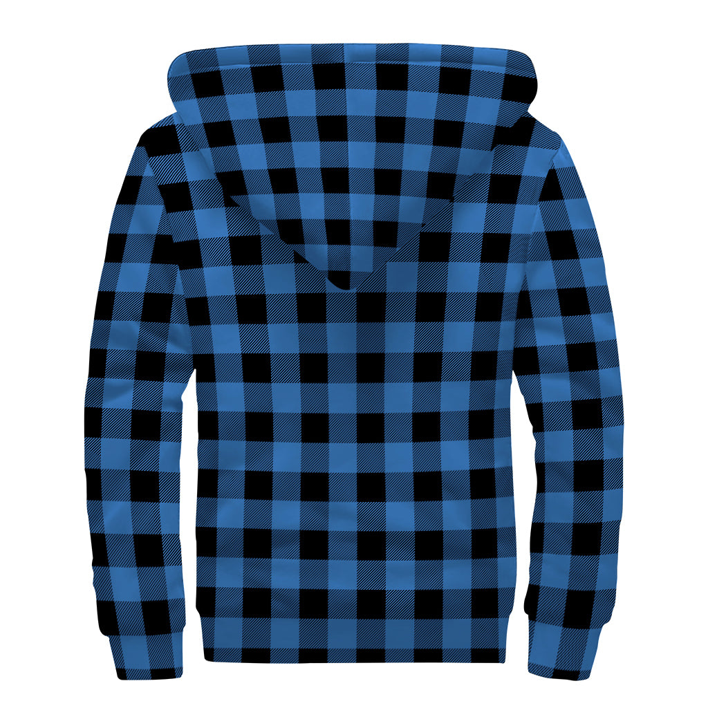 Blue And Black Buffalo Plaid Print Sherpa Lined Zip Up Hoodie