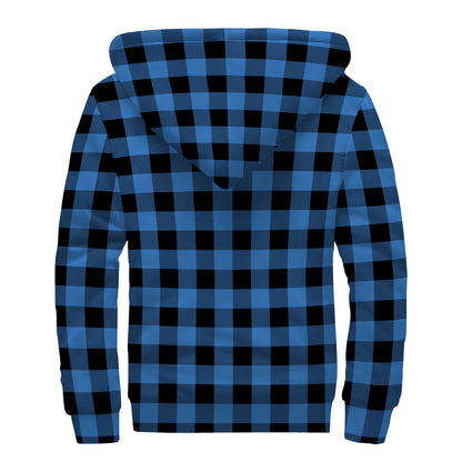Blue And Black Buffalo Plaid Print Sherpa Lined Zip Up Hoodie