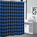 Blue And Black Buffalo Plaid Print Shower Curtain