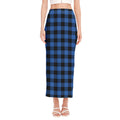 Blue And Black Buffalo Plaid Print Side Slit Maxi Skirt