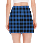 Blue And Black Buffalo Plaid Print Side Slit Mini Skirt