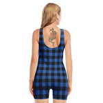 Blue And Black Buffalo Plaid Print Sleeveless One Piece Swimsuit
