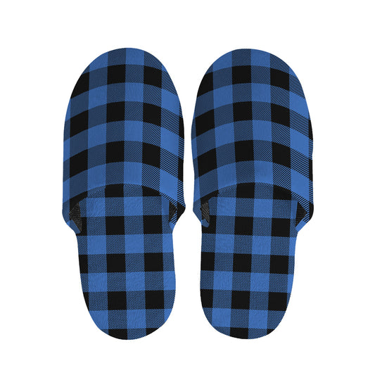 Blue And Black Buffalo Plaid Print Slippers