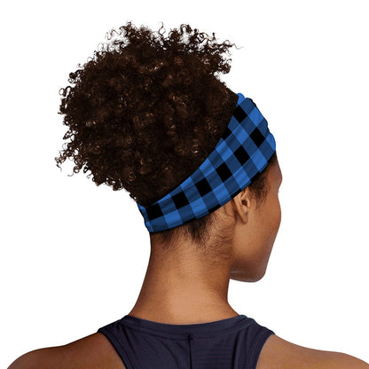 Blue And Black Buffalo Plaid Print Sports Headband