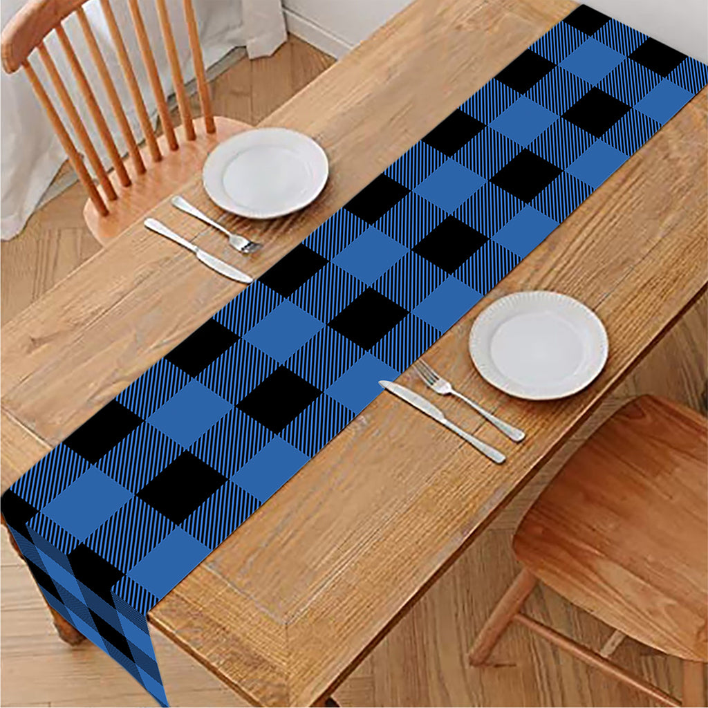 Blue And Black Buffalo Plaid Print Table Runner