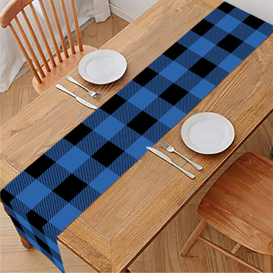 Blue And Black Buffalo Plaid Print Table Runner