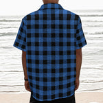 Blue And Black Buffalo Plaid Print Textured Short Sleeve Shirt