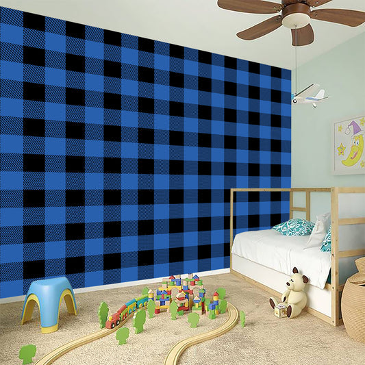 Blue And Black Buffalo Plaid Print Wall Sticker