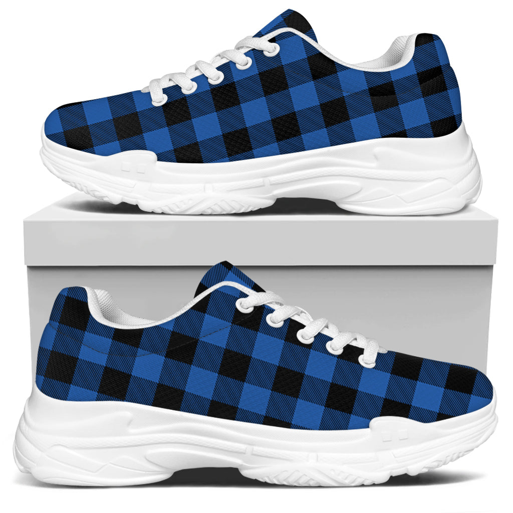 Blue And Black Buffalo Plaid Print White Chunky Shoes