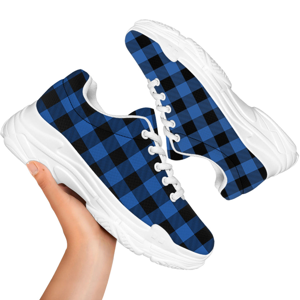Blue And Black Buffalo Plaid Print White Chunky Shoes