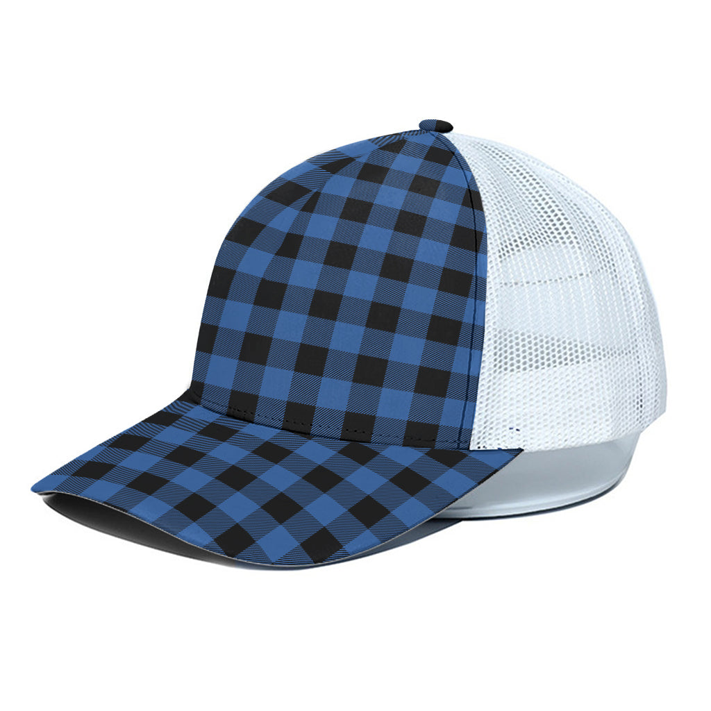 Blue And Black Buffalo Plaid Print White Mesh Trucker Cap