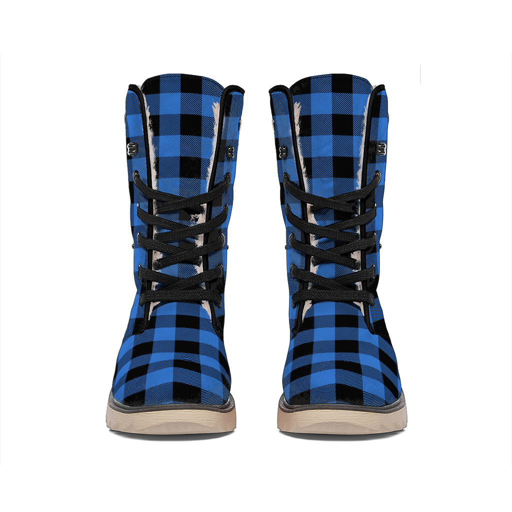 Blue And Black Buffalo Plaid Print Winter Boots