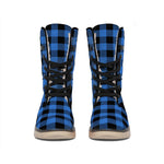 Blue And Black Buffalo Plaid Print Winter Boots