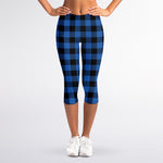 Blue And Black Buffalo Plaid Print Women's Capri Leggings