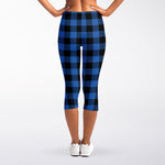 Blue And Black Buffalo Plaid Print Women's Capri Leggings