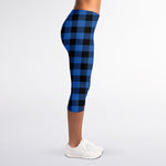 Blue And Black Buffalo Plaid Print Women's Capri Leggings