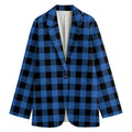 Blue And Black Buffalo Plaid Print Women's Cotton Blazer