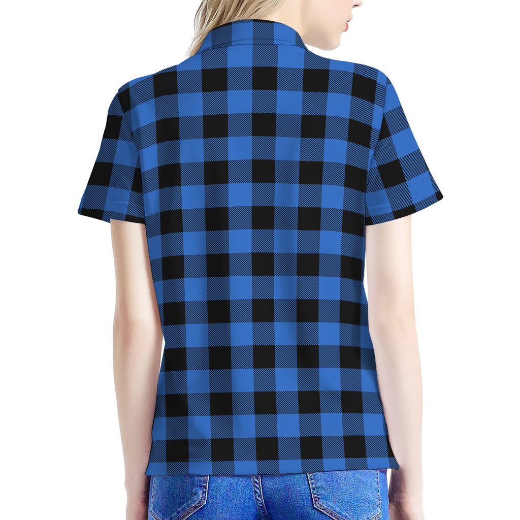 Blue And Black Buffalo Plaid Print Women's Polo Shirt