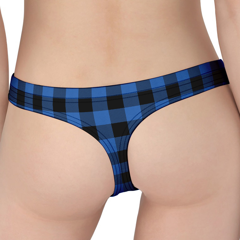 Blue And Black Buffalo Plaid Print Women's Thong
