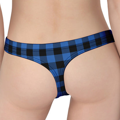 Blue And Black Buffalo Plaid Print Women's Thong