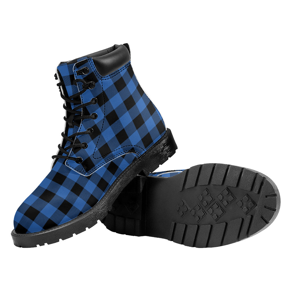 Blue And Black Buffalo Plaid Print Work Boots