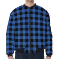 Blue And Black Buffalo Plaid Print Zip Sleeve Bomber Jacket