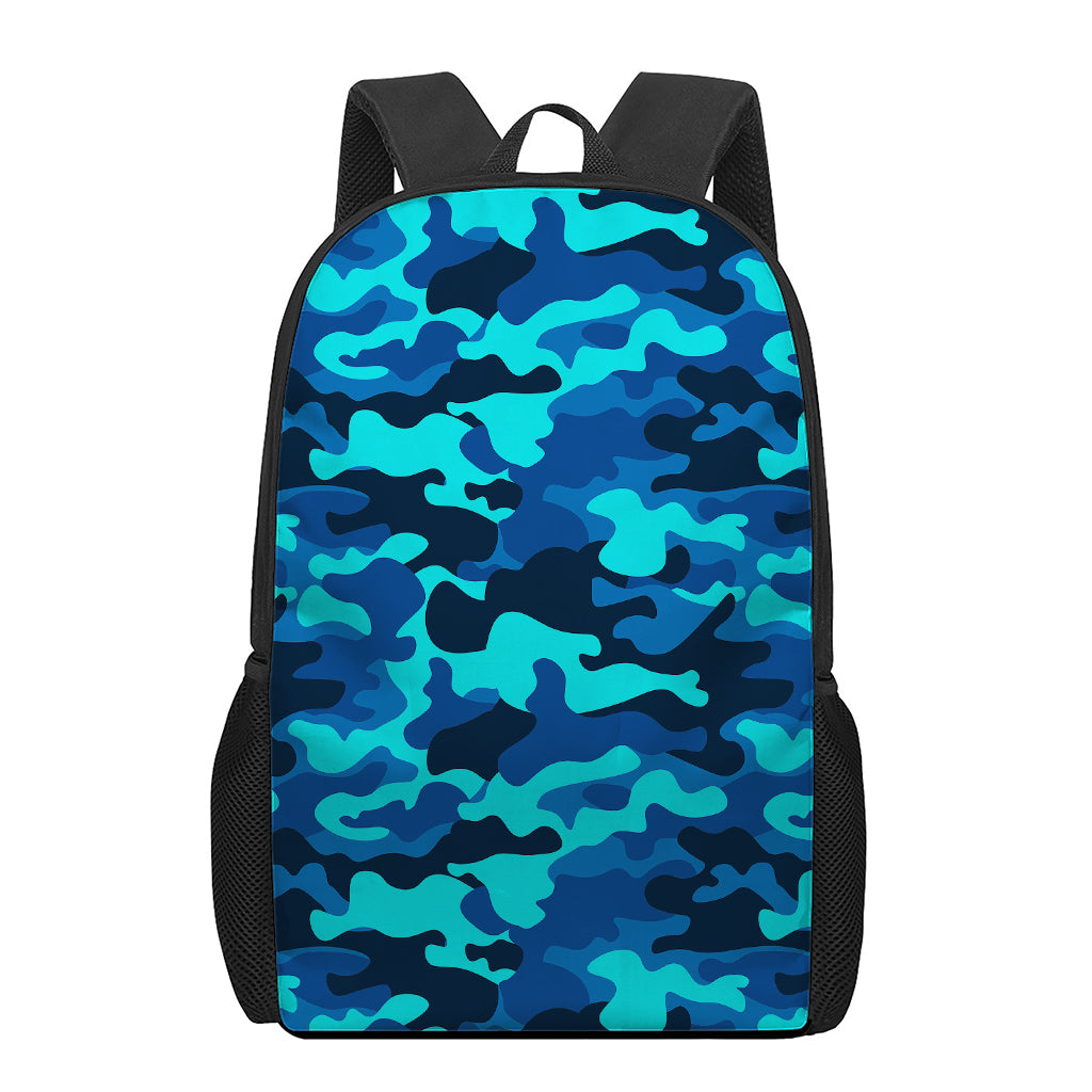 Blue And Black Camouflage Print 17 Inch Backpack