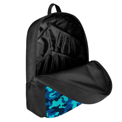 Blue And Black Camouflage Print 17 Inch Backpack
