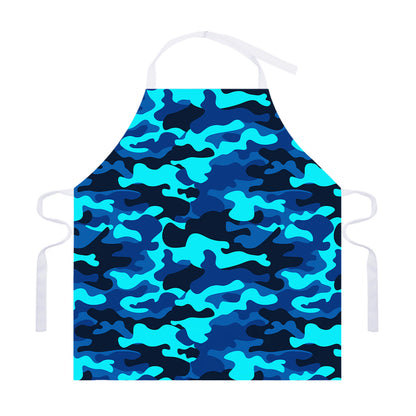 Blue And Black Camouflage Print Adjustable Apron