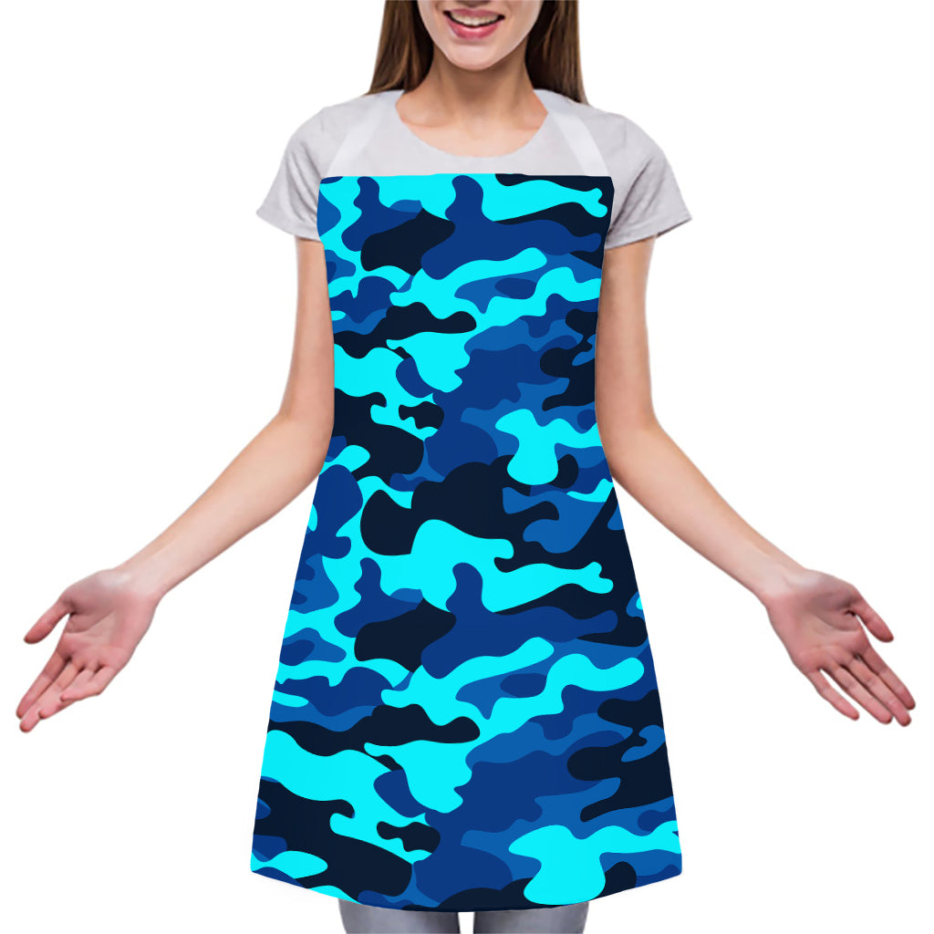 Blue And Black Camouflage Print Adjustable Apron