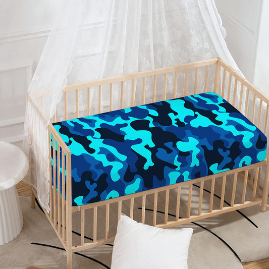 Blue And Black Camouflage Print Baby Crib Sheet