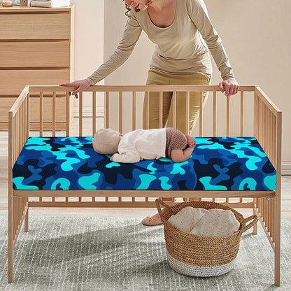 Blue And Black Camouflage Print Baby Crib Sheet