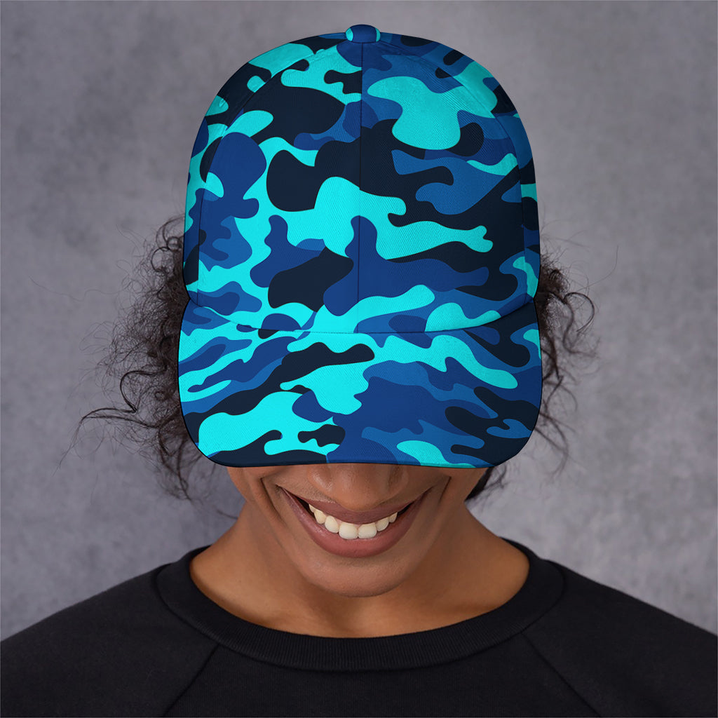 Blue And Black Camouflage Print Baseball Cap