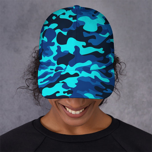 Blue And Black Camouflage Print Baseball Cap