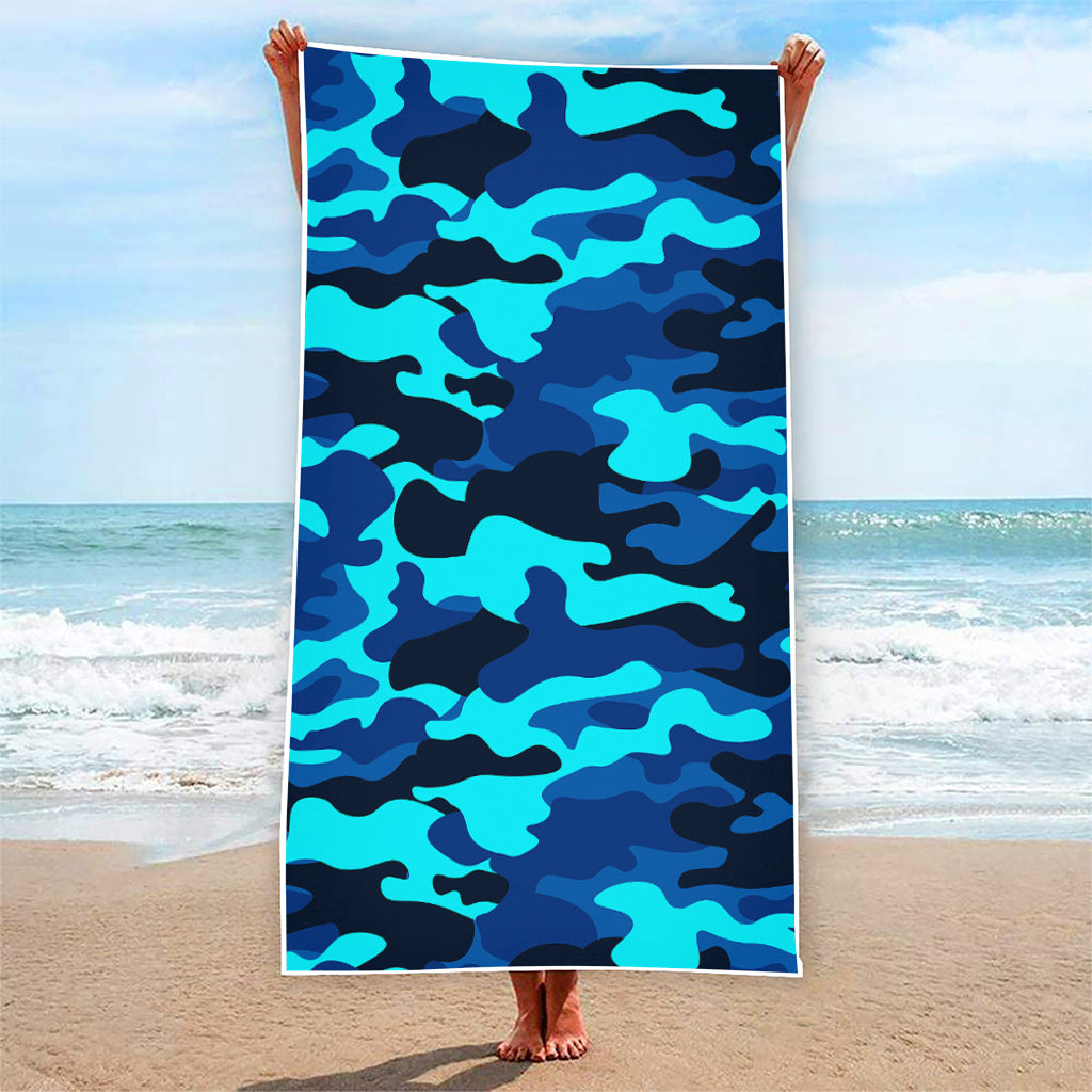 Blue And Black Camouflage Print Beach Towel