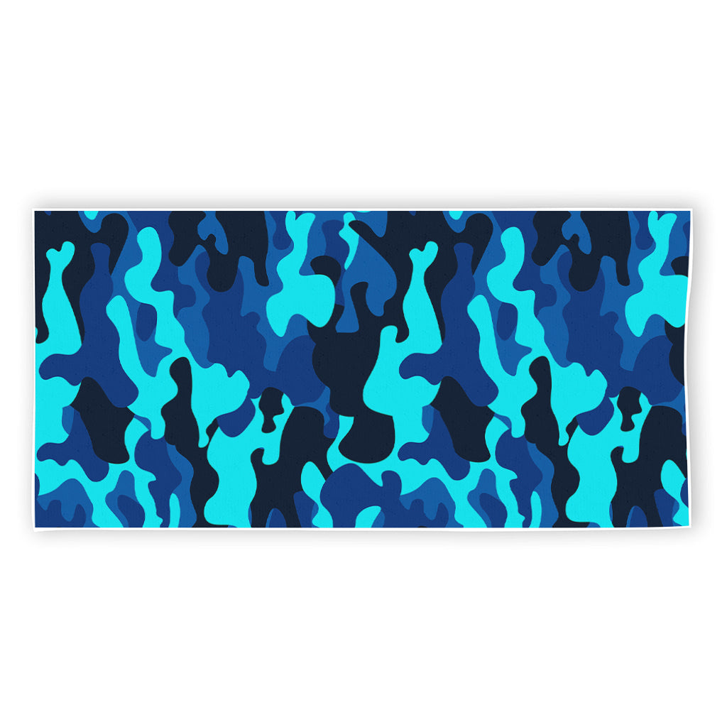 Blue And Black Camouflage Print Beach Towel