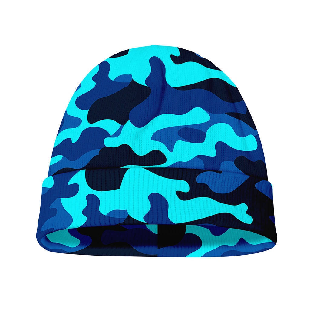 Blue And Black Camouflage Print Beanie