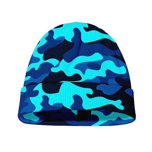 Blue And Black Camouflage Print Beanie