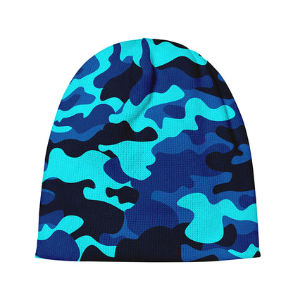 Blue And Black Camouflage Print Beanie