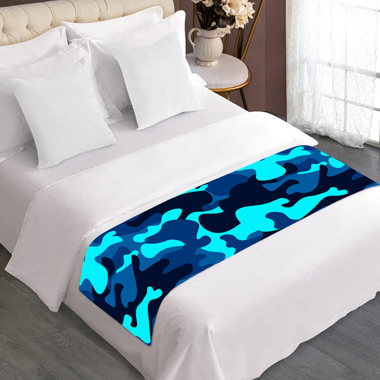 Blue And Black Camouflage Print Bed Runner